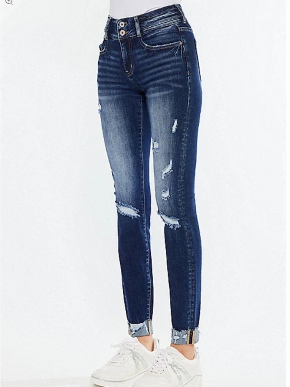KanCan™ Curvy Mid Rise Ripped Cuffed Hem Skinny Jean